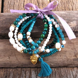 Boho Semi Precious Stone Bracelet 5pc Set for Women