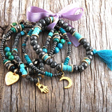 Boho Semi Precious Stone Bracelet 5pc Set for Women