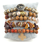 Boho Jewelry Set 5pc Brown Stack Bracelet Bangle Sets For Women