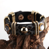 Boho Leather Armband Gold Metal Rectangle Leopard Horsetail Bracelet