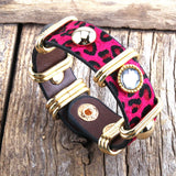 Boho Leather Armband Gold Metal Rectangle Leopard Horsetail Bracelet