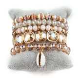 Boho Aqua Bead Bracelet Set for Women
