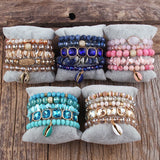 Boho Aqua Bead Bracelet Set for Women