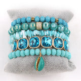 Boho Aqua Bead Bracelet Set for Women