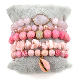 Boho Aqua Bead Bracelet Set for Women