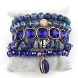 Boho Aqua Bead Bracelet Set for Women