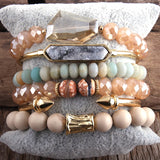 Boho Stone Beaded Bracelet 6pc Set For Women