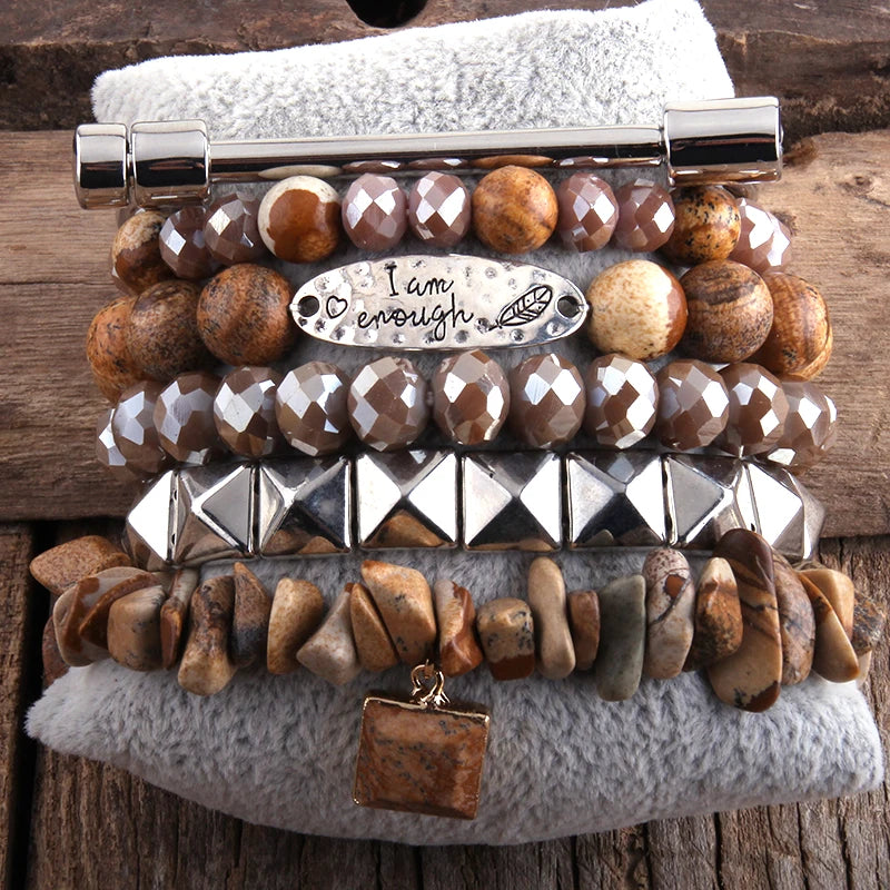 Boho Stone Beaded Bracelet 6pc Set For Women