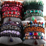 Boho Leopard Leather Bracelet Set 5pc Stone/Glass Female Bracelets