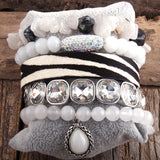 Boho Leopard Leather Bracelet Set 5pc Stone/Glass Female Bracelets