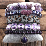 Boho Leopard Leather Bracelet Set 5pc Stone/Glass Female Bracelets