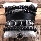 Boho Leopard Leather Bracelet Set 5pc Stone/Glass Female Bracelets