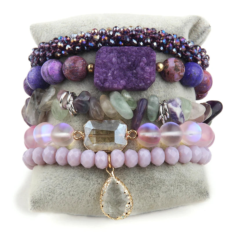Boho Bracelet Set 5pc Beaded Stack Bracelets For Women