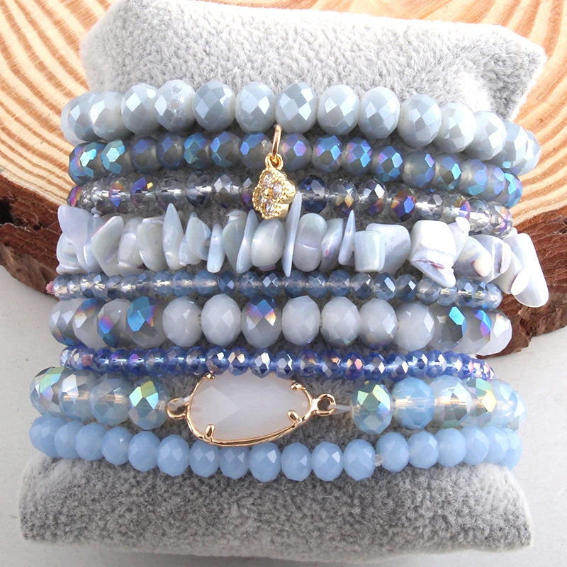 9pc Glass Crystal Beaded Bracelet Set for Jewelry