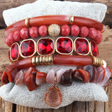 5pc Drop Charm Beaded Bracelet Set For Women