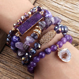 5pc Beaded Bracelet Set with Druzy Charm, Women's Gift Jewelry