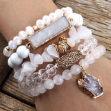 5pc Beaded Bracelet Set with Druzy Charm, Women's Gift Jewelry