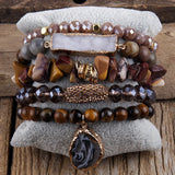 5pc Beaded Bracelet Set with Druzy Charm, Women's Gift Jewelry