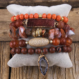 5pc Druzy/CZ Charm Beaded Bracelet Set Women Jewelry Gift