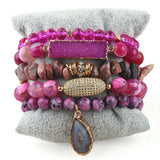 5pc Druzy/CZ Charm Beaded Bracelet Set Women Jewelry Gift