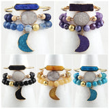 RH Druzy Moon Charm Bracelet Set 3pc