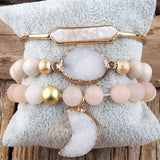 RH Druzy Moon Charm Bracelet Set 3pc