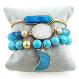 RH Druzy Moon Charm Bracelet Set 3pc