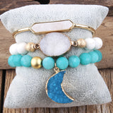RH Druzy Moon Charm Bracelet Set 3pc