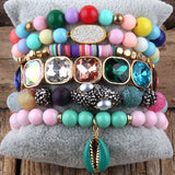 Multicolor Beaded Bracelet Set 6pc Stack Bracelets Jewelry Gift