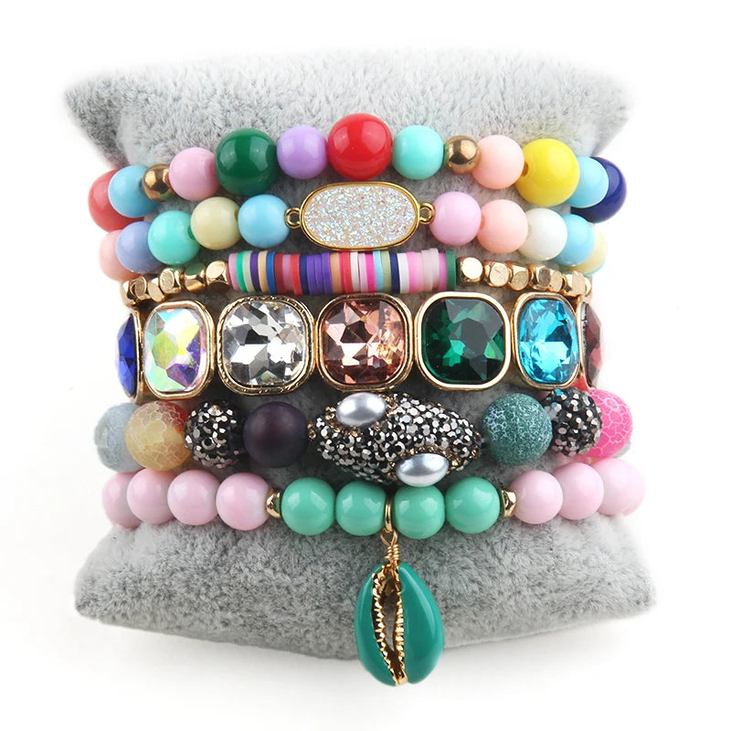 Multicolor Beaded Bracelet Set 6pc Stack Bracelets Jewelry Gift