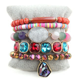 Multicolor Beaded Bracelet Set 6pc Stack Bracelets Jewelry Gift