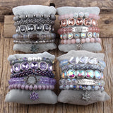 RH Bohemia Gray Bracelet Set for Women, 5pc Stack Boho Jewelry