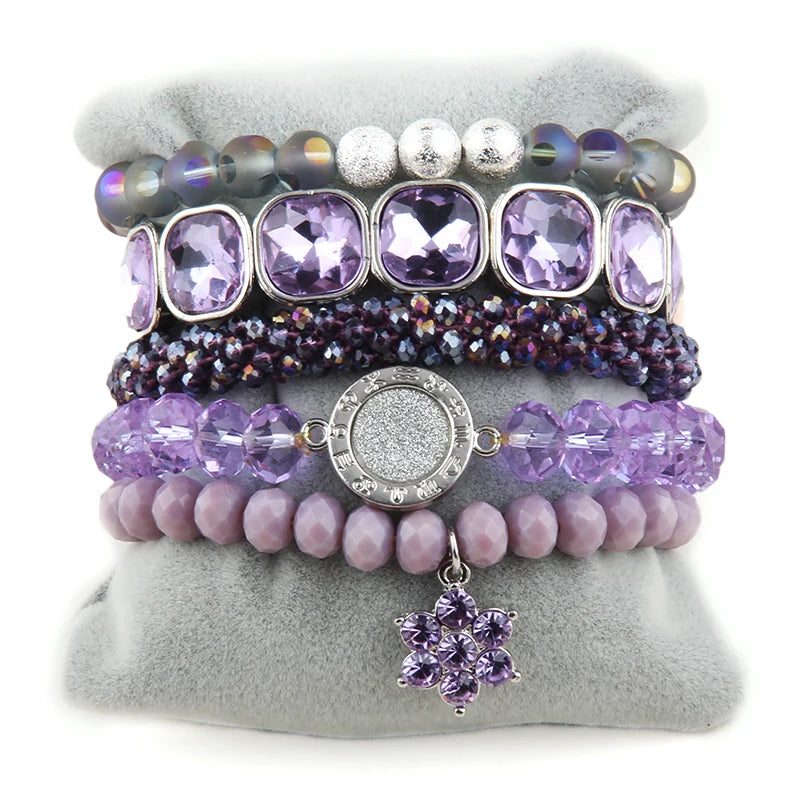RH Bohemia Gray Bracelet Set for Women, 5pc Stack Boho Jewelry