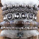 RH Bohemia Gray Bracelet Set for Women, 5pc Stack Boho Jewelry
