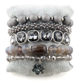 RH Bohemia Gray Bracelet Set for Women, 5pc Stack Boho Jewelry
