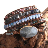 Bohemian Jewelry Purple & Gray Natural Stones Wrap Bracelet