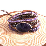 Bohemian Jewelry Purple & Gray Natural Stones Wrap Bracelet
