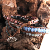 Bohemian Jewelry Purple & Gray Natural Stones Wrap Bracelet