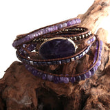 Bohemian Jewelry Purple & Gray Natural Stones Wrap Bracelet