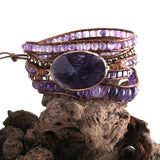Bohemian Jewelry Purple & Gray Natural Stones Wrap Bracelet