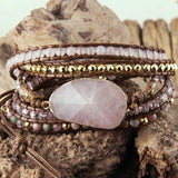 Boho Bracelet Natural Stones Pink Charm 5 Strands Wrap Bracelets Women