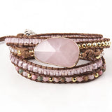 Boho Bracelet Natural Stones Pink Charm 5 Strands Wrap Bracelets Women