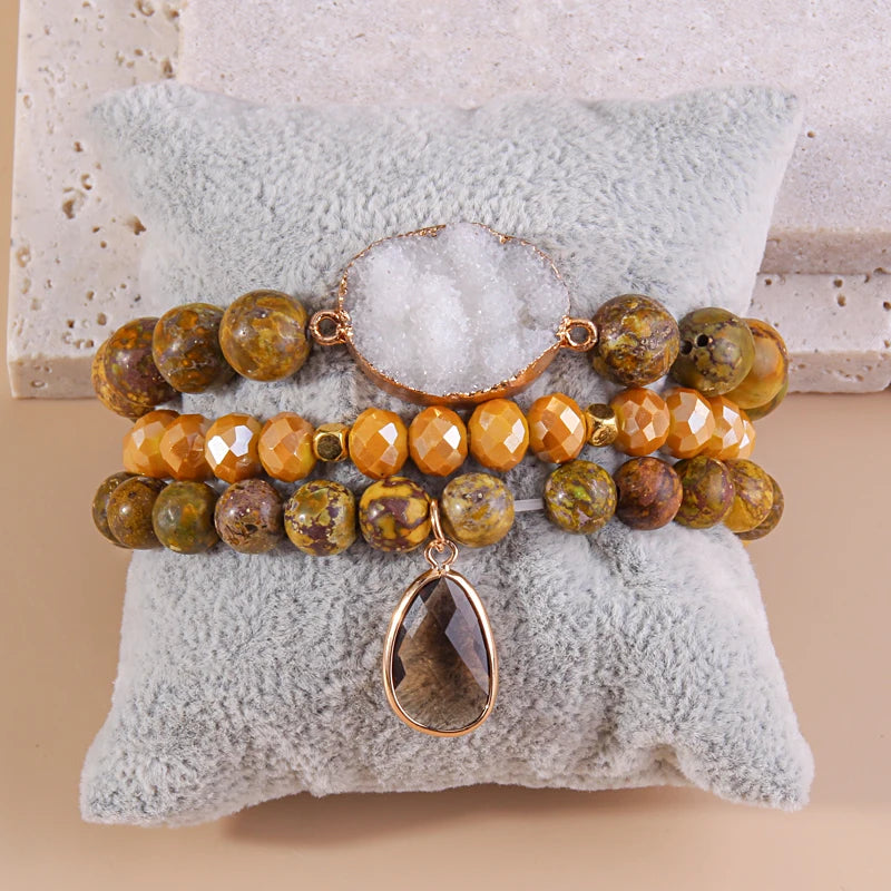RH Jewelry Beaded Bracelet 3pc Stack Crystal Dorp Bracelet Sets