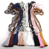 RH Jewelry Natural Beads Semi Precious Tassel Necklace
