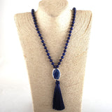 RH Jewelry Natural Beads Semi Precious Tassel Necklace