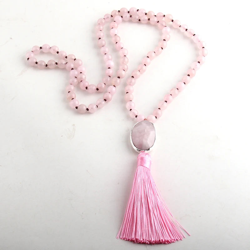 RH Jewelry Natural Beads Semi Precious Tassel Necklace