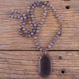 RH Jewelry Natural Beads Long Knotted Semi Precious Pendant Necklaces For Women