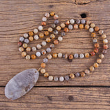 RH Jewelry Natural Beads Long Knotted Semi Precious Pendant Necklaces For Women