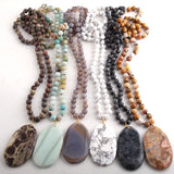 RH Jewelry Natural Beads Long Knotted Semi Precious Pendant Necklaces For Women