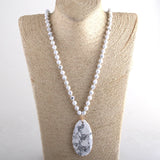 RH Jewelry Natural Beads Long Knotted Semi Precious Pendant Necklaces For Women
